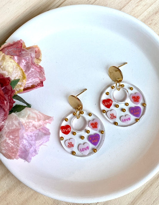 Conversation Heart Dangles - Pink and Purple Hearts